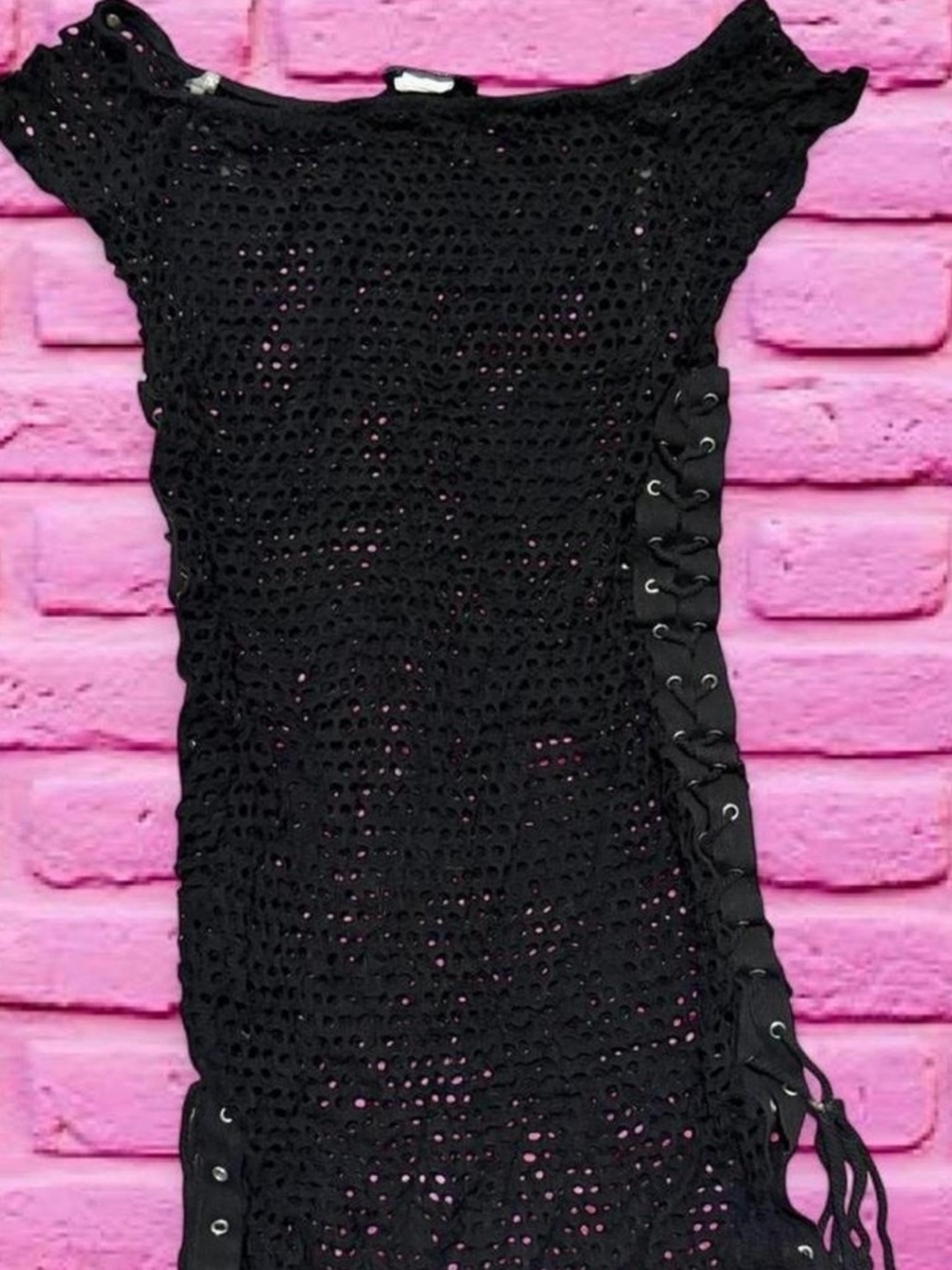 Fashion Nova Black Crochet Lace-Up Beach Cover up